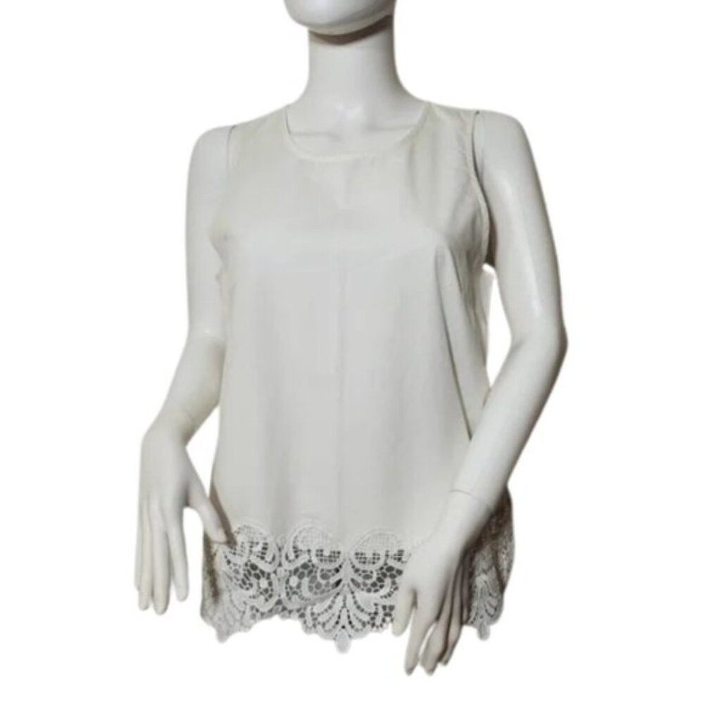 Banana Republic Factory Tank Top S White Lace Hem Sleeveless Eyelet NWT - Picture 4 of 7